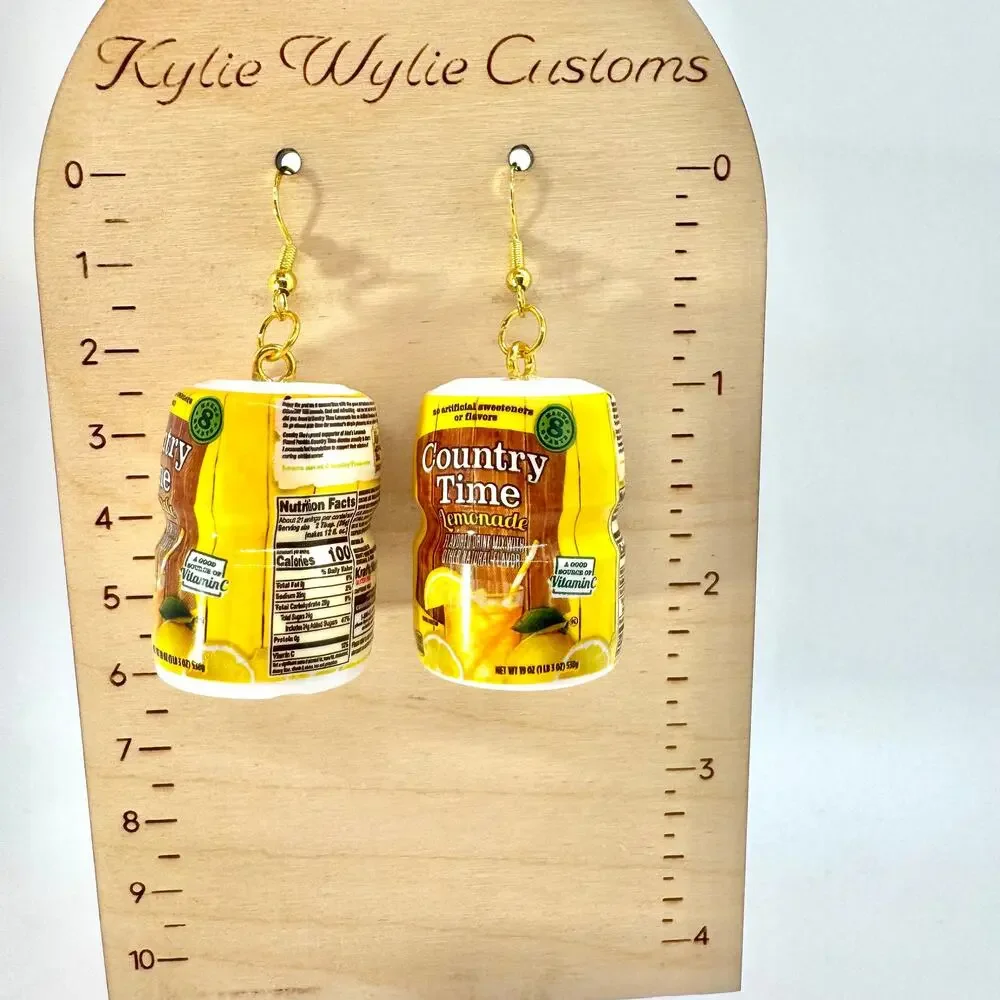 Country Lemonade Earrings - Rustic Drink Dangles - Cottagecore Summer Aesthetic